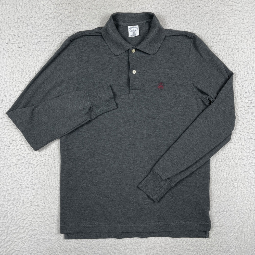 Brooks Brothers Polo Mens S Grey Slim Fit Supima Cotton Long Sleeve Preppy